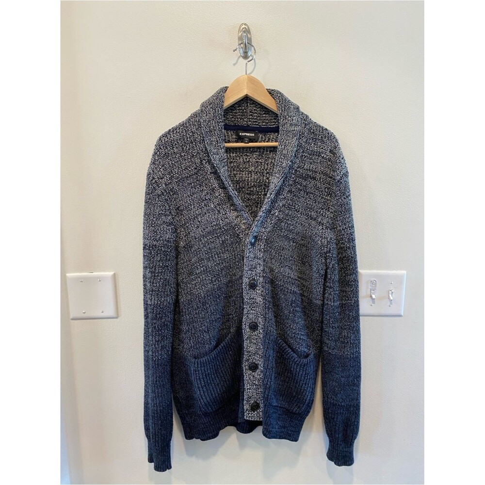 Express Mens Shawl Collar Cardigan sweater Large Heavy chunky knit fisherman